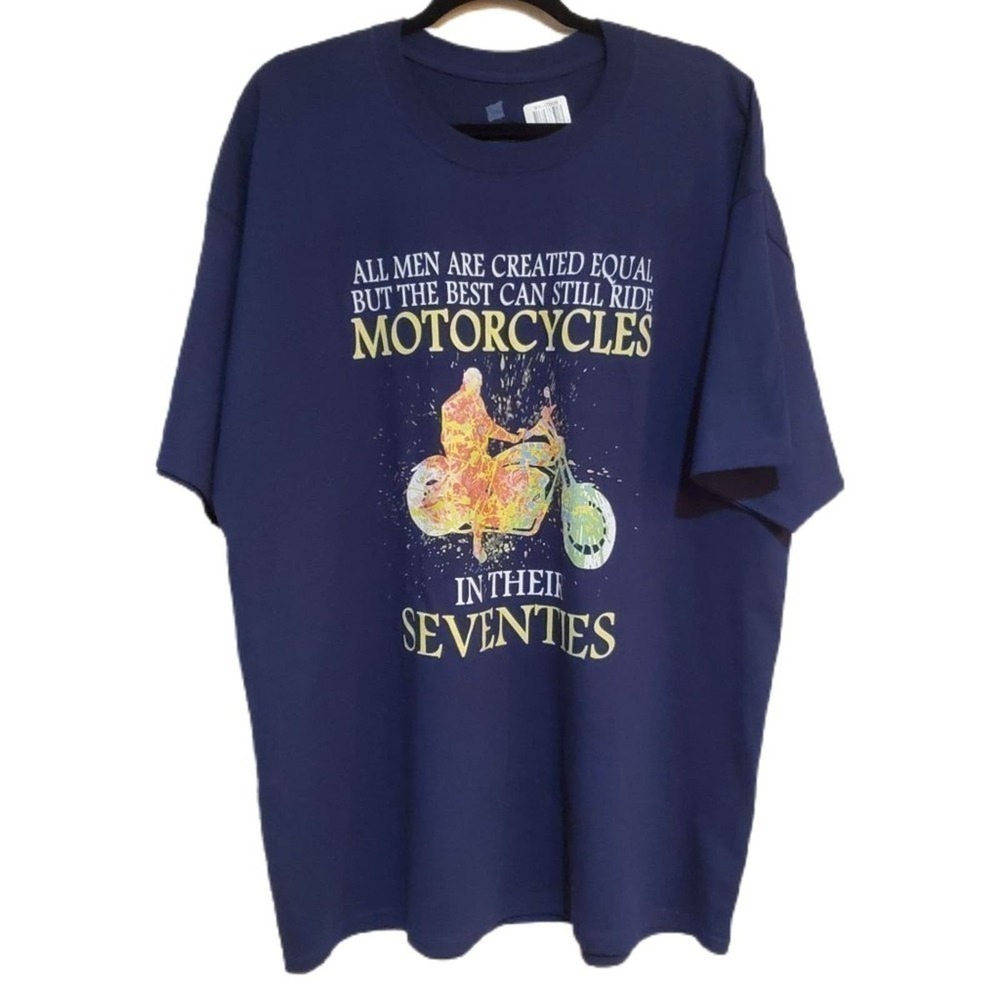 Motorcycle Graphic Tee Shirt  Hanes Comfort‎ Soft Navy Blue Men's Size 2XL